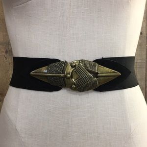 Vintage Black Genuine Leather Clasp Waist Belt Stretch Clip On Spear